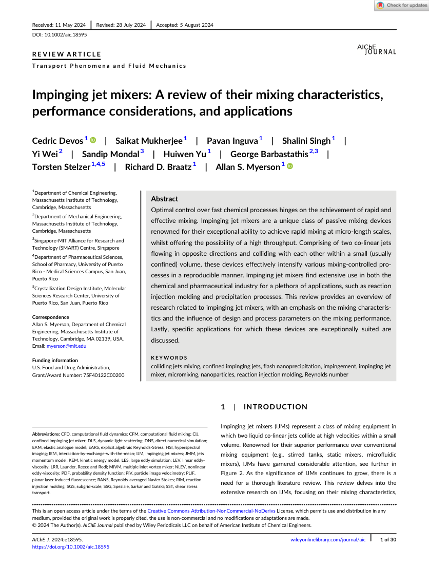 Devos et al.   Impinging jet mixers A review of their mixing characteristics, performance considerations, and appl first page