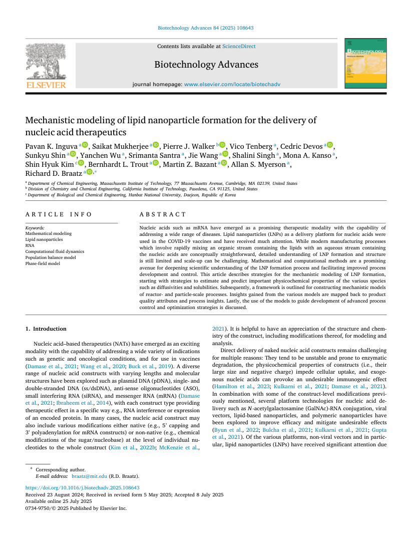 Inguva et al.   2025   Mechanistic modeling of lipid nanoparticle formation for the delivery of nucleic acid therapeutics first page