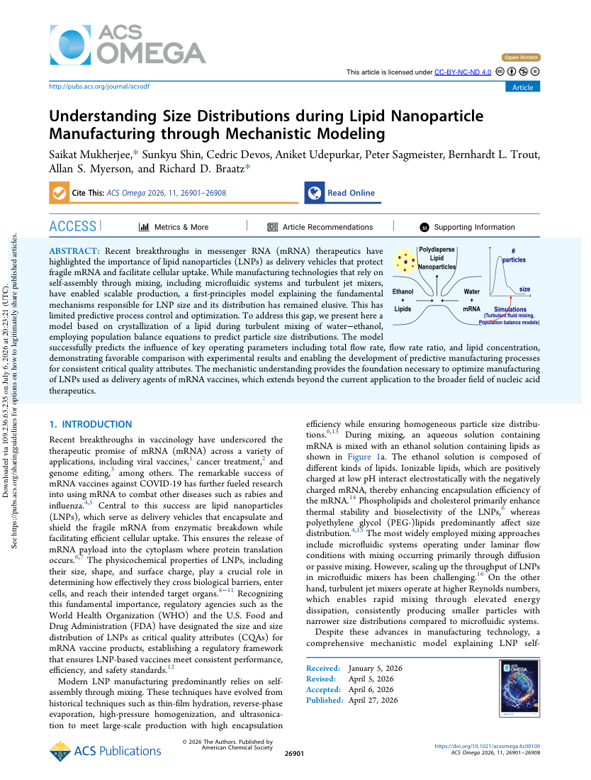 Mukherjee et al.   2026   Understanding Size Distributions during Lipid Nanoparticle Manufacturing through Mechanistic Modelin first page