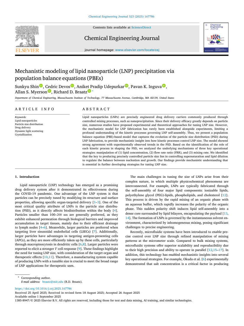 Shin et al.   2025   Mechanistic modeling of lipid nanoparticle (LNP) precipitation via population balance equations (PBE first page