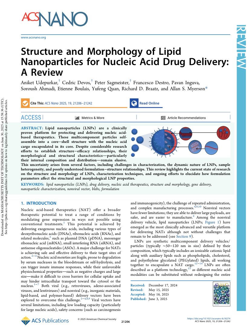 Udepurkar et al.   2025   Structure and Morphology of Lipid Nanoparticles for Nucleic Acid Drug Delivery A Review first page